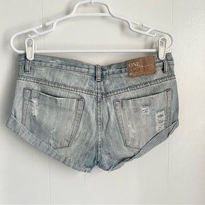 One Teaspoon Light Wash Distressed Denim Jean Shorts